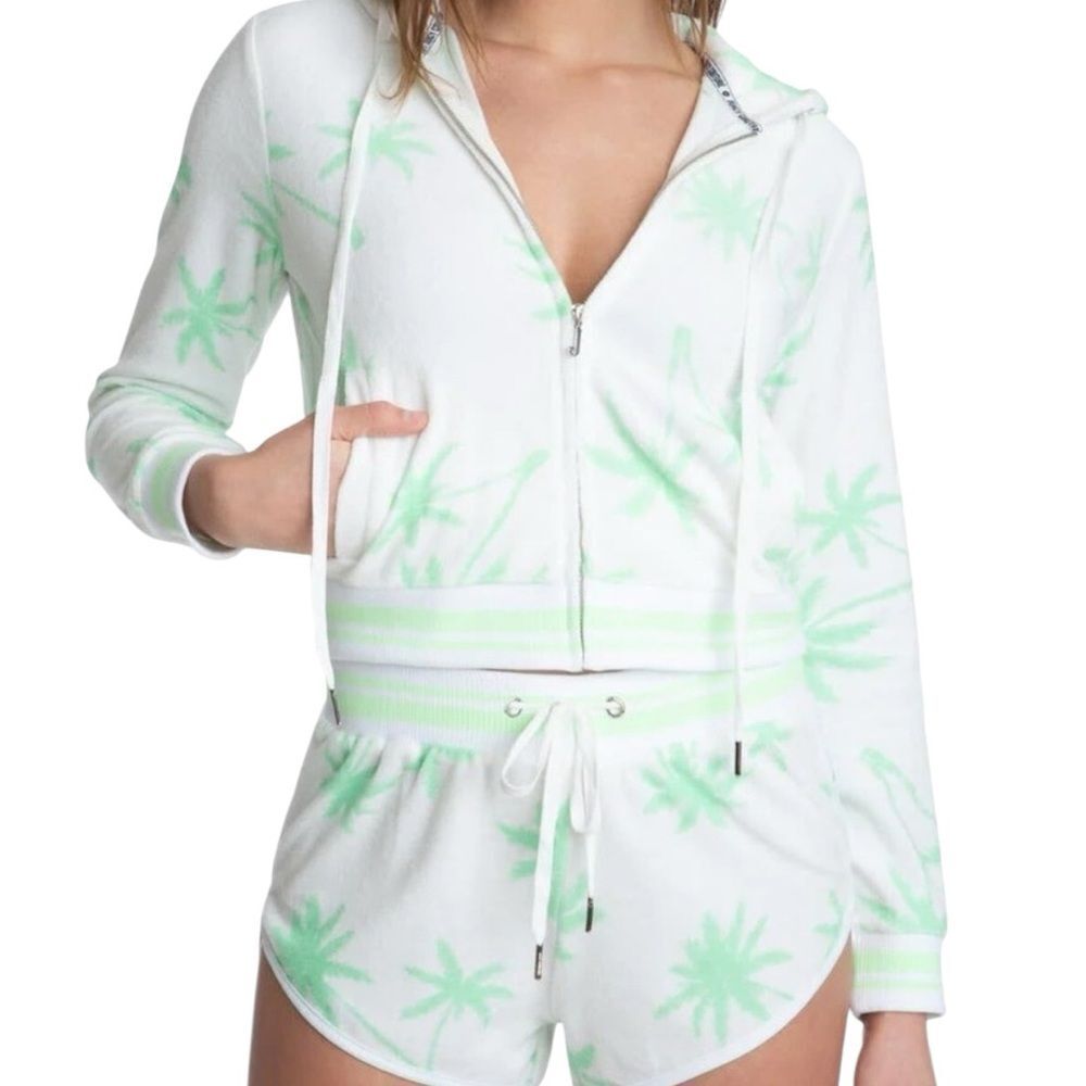 Juicy Couture Cream and Green Teri cloth Palm Hoodie size small